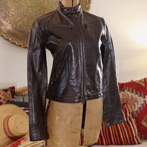 Vintage 2000s Y2K Vera Pelle Italian Espresso Dark Brown Leather Moto Jacket
